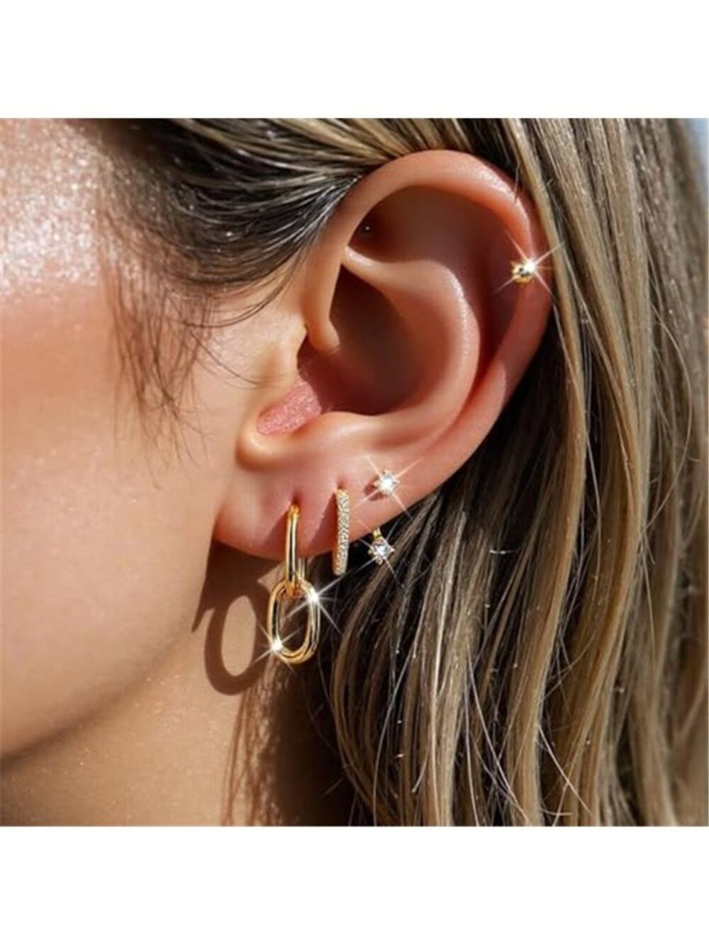 Rhinestone Earrings Set for Women Stud Hoop Ear Cuff Jewelry